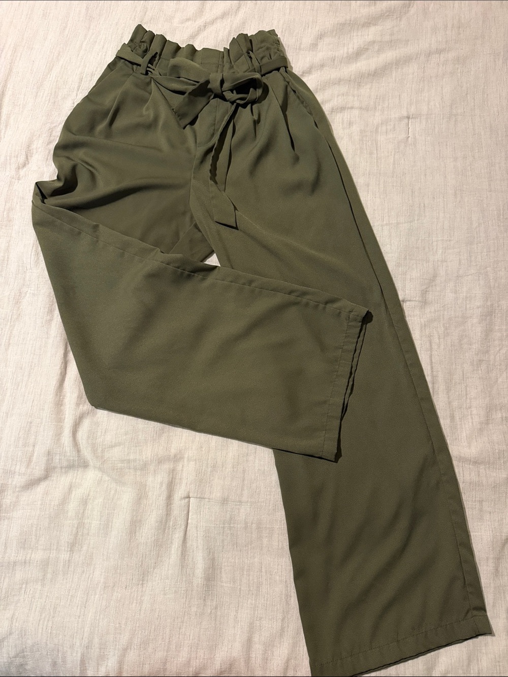 a new day Olive Wide-Leg Paperbag Waist Pants with Tie